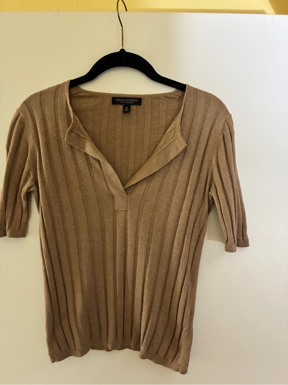 Banana Republic Camel Ribbed Short-Sleeve Knit Top